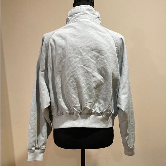 Wild Fable Soft Green-Blue Cropped Canvas Bomber Jacket with Stand-Up Collar - Picture 3 of 11